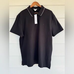 Calvin Klein Polo Shirt Mens XL Black Textured Cotton Short Sleeve Logo NWT